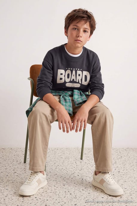 TRENDYOLKIDS Jongens Grijs Met grafische print Lang, Regular fit Sweatshirts - Image 3