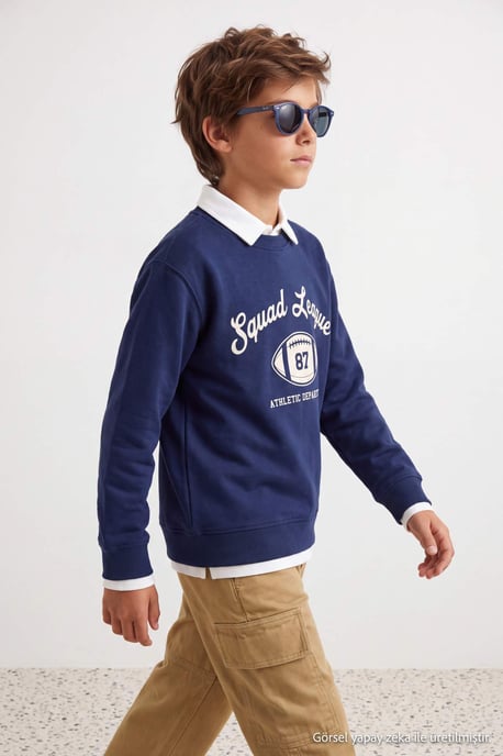 TRENDYOLKIDS Jongens Donkerblauw Effen Lang, Regular fit Sweatshirts - Image 3