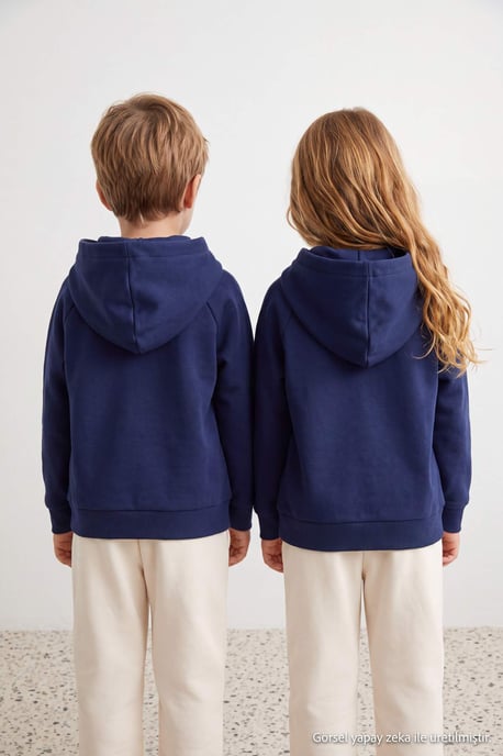 TRENDYOLKIDS Meisjes Donkerblauw Effen Lang, Regular fit Sweatshirts - Image 4