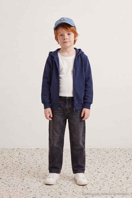 TRENDYOLKIDS Meisjes Donkerblauw Effen Lang, Regular fit Sweatshirts - Image 1