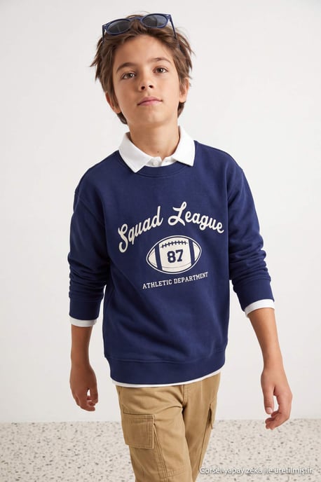 TRENDYOLKIDS Jongens Donkerblauw Effen Lang, Regular fit Sweatshirts - Image 6