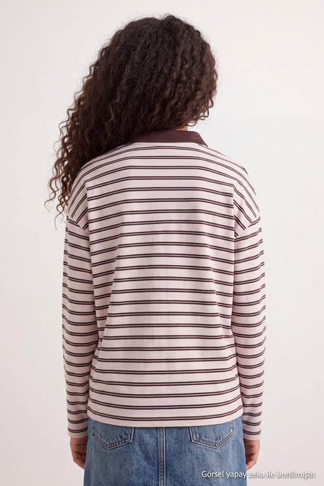 TRENDYOLKIDS Meisjes Bruin Gestreept Lang, Regular fit Sweatshirts - Image 3