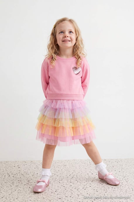 TRENDYOLKIDS Meisjes Roze Met grafische print Midi Lang A-lijn Jurken - Image 2