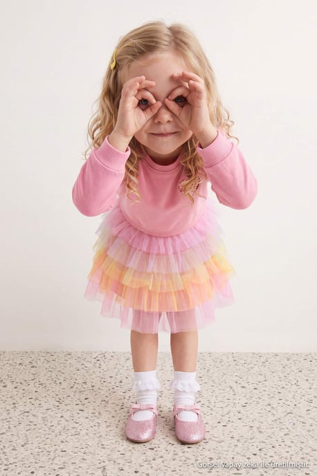 TRENDYOLKIDS Meisjes Roze Met grafische print Midi Lang A-lijn Jurken - Image 6