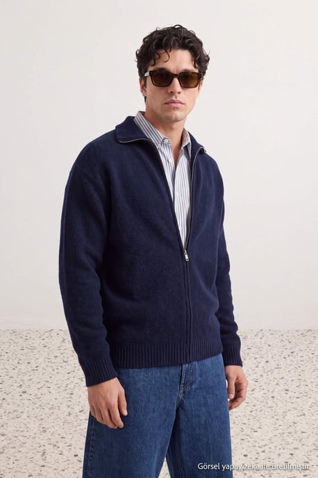 TRENDYOL MAN Heren Donkerblauw Effen Lang, Oversized Vesten - Image 1