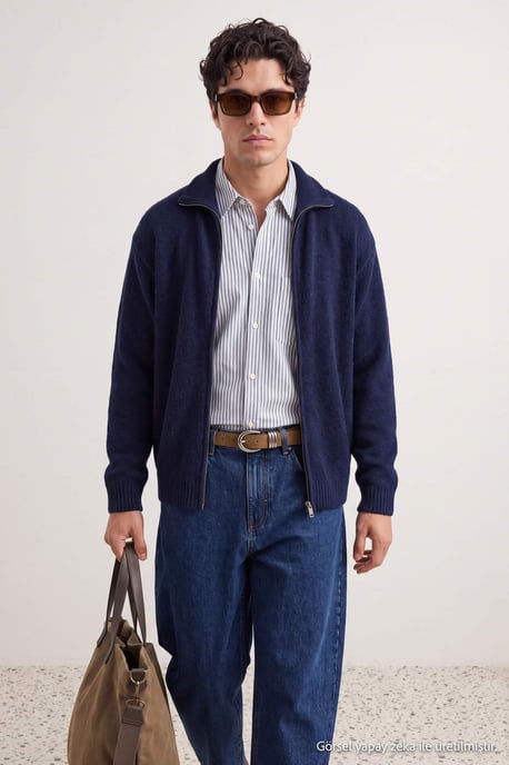TRENDYOL MAN Heren Donkerblauw Effen Lang, Oversized Vesten - Image 2
