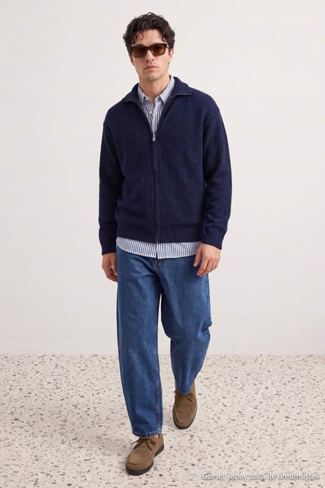 TRENDYOL MAN Heren Donkerblauw Effen Lang, Oversized Vesten - Image 6