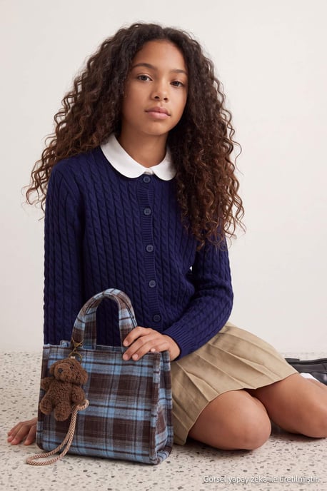 TRENDYOLKIDS Meisjes Donkerblauw Kabelbreisel Lang, Regular fit Vesten - Image 1