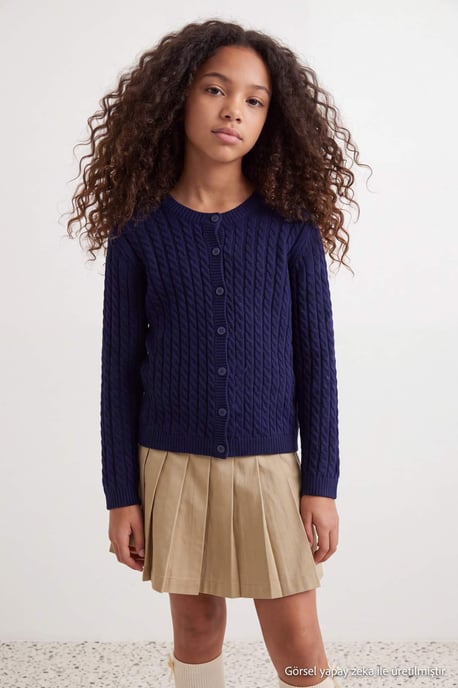 TRENDYOLKIDS Meisjes Donkerblauw Kabelbreisel Lang, Regular fit Vesten - Image 2