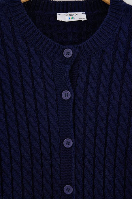 TRENDYOLKIDS Meisjes Donkerblauw Kabelbreisel Lang, Regular fit Vesten - Image 4