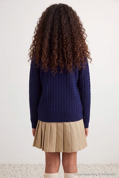 TRENDYOLKIDS Meisjes Donkerblauw Kabelbreisel Lang, Regular fit Vesten - Image 6