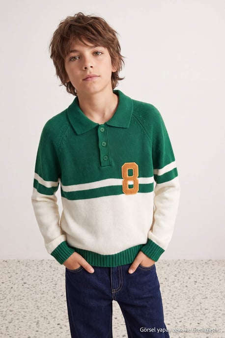 TRENDYOLKIDS Jongens Groen Effen Lang, Regular fit Truien - Image 6