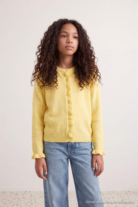 TRENDYOLKIDS Meisjes Geel Effen Lang, Getailleerd Vesten - Image 3