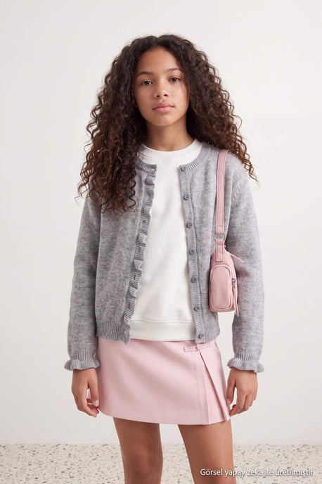 TRENDYOLKIDS Meisjes Grijs Effen Lang, Getailleerd Vesten - Image 1