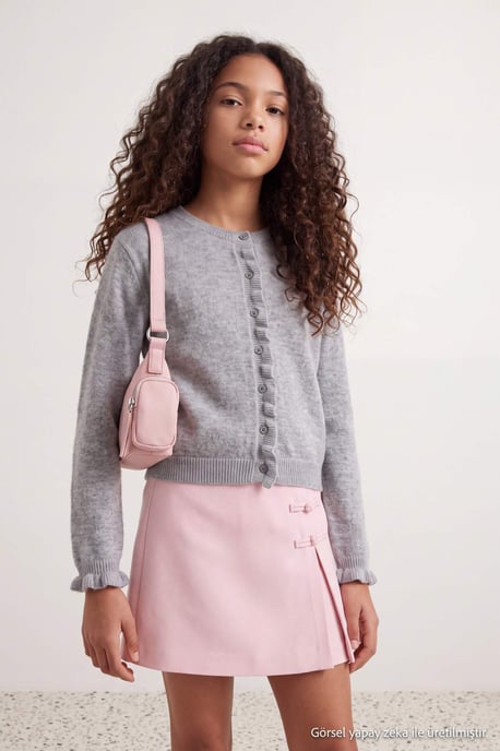TRENDYOLKIDS Meisjes Grijs Effen Lang, Getailleerd Vesten - Image 2