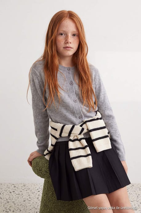 TRENDYOLKIDS Meisjes Grijs Geborduurd Lang, Oversized Vesten - Image 2