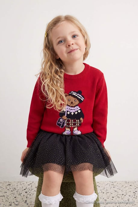TRENDYOLKIDS Meisjes Rood Met grafische print Lang, Regular fit Truien - Image 1