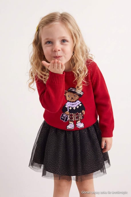 TRENDYOLKIDS Meisjes Rood Met grafische print Lang, Regular fit Truien - Image 2