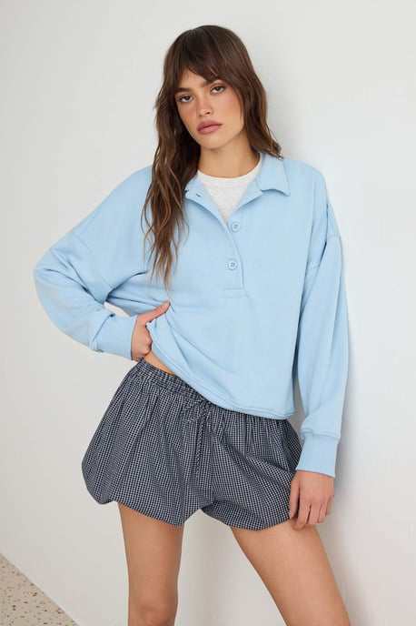 TRENDYOLMİLLA Dames Donkerblauw Effen Lang, Oversized Sweatshirts - Image 1