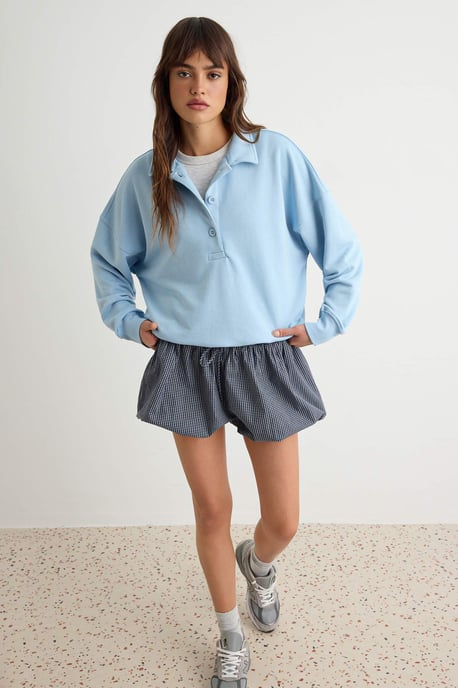 TRENDYOLMİLLA Dames Donkerblauw Effen Lang, Oversized Sweatshirts - Image 4