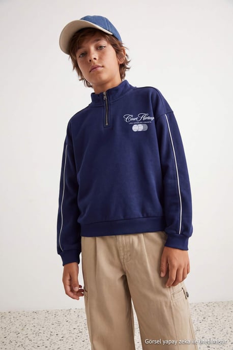 TRENDYOLKIDS Jongens Donkerblauw Met grafische print Lang, Regular fit Sweatshirts - Image 2