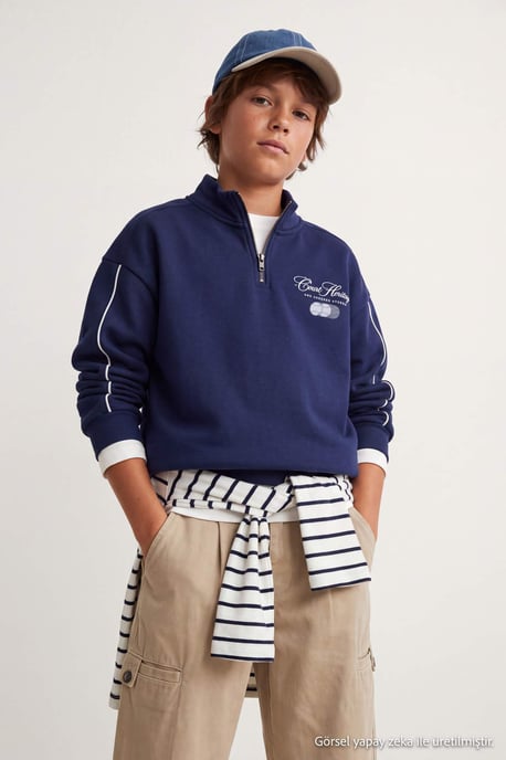 TRENDYOLKIDS Jongens Donkerblauw Met grafische print Lang, Regular fit Sweatshirts - Image 3