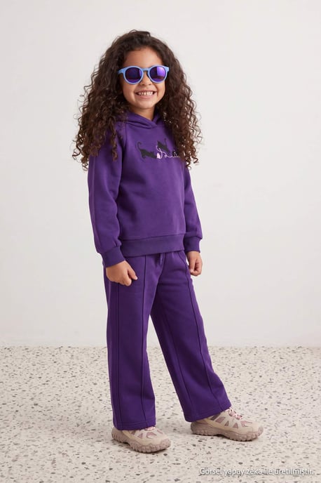 TRENDYOLKIDS Meisjes Paars Effen Lang, Regular fit Tweedelig Sets - Image 2