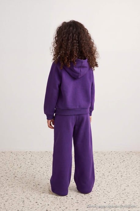 TRENDYOLKIDS Meisjes Paars Effen Lang, Regular fit Tweedelig Sets - Image 3
