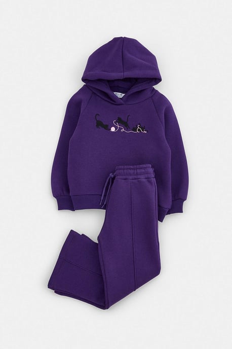 TRENDYOLKIDS Meisjes Paars Effen Lang, Regular fit Tweedelig Sets - Image 4