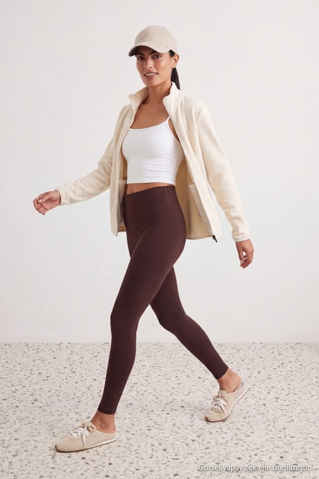 TRENDYOLMİLLA Dames Bruin Effen Hoge taille Sport- Leggings - Image 2