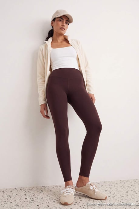 TRENDYOLMİLLA Dames Bruin Effen Hoge taille Sport- Leggings - Image 3