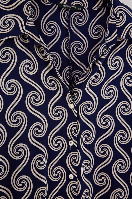 TRENDYOLMİLLA Dames Donkerblauw Geometrisch patroon Lang, Regular fit Pyjama- Sets - Image 4