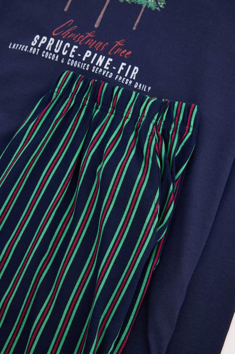TRENDYOL MAN Heren Donkerblauw Kerst- Lang, Regular fit Pyjama- Sets - Image 4