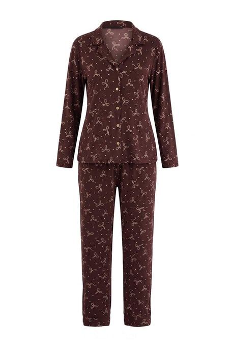 TRENDYOLMİLLA Dames 2-pack Bruin Met grafische print Lang, Regular fit Pyjama- Sets - Image 3