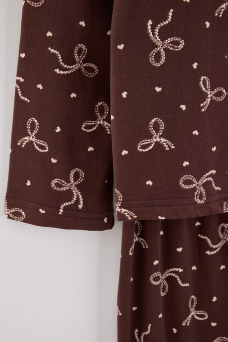 TRENDYOLMİLLA Dames 2-pack Bruin Met grafische print Lang, Regular fit Pyjama- Sets - Image 5