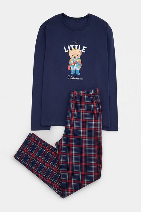 TRENDYOL MAN Heren Donkerblauw Geruit Lang, Regular fit Pyjama- Sets - Image 3