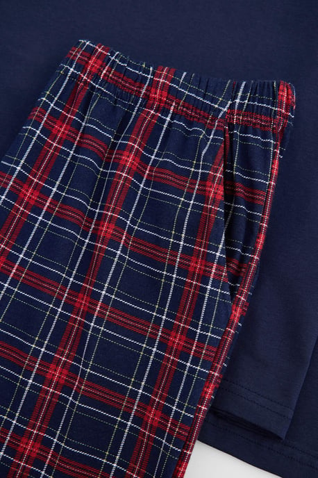 TRENDYOL MAN Heren Donkerblauw Geruit Lang, Regular fit Pyjama- Sets - Image 4