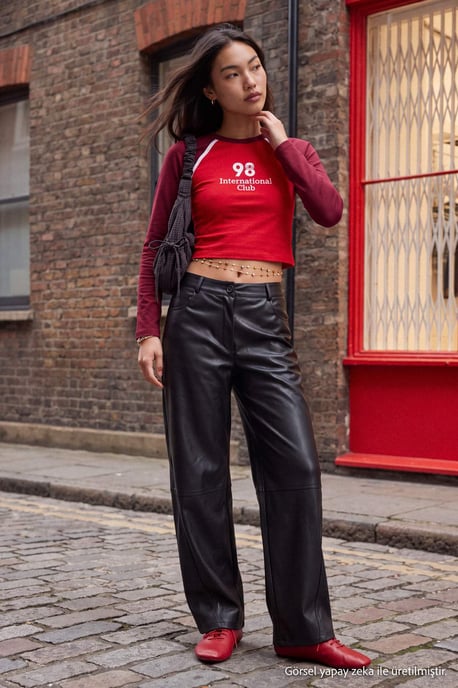 TRENDYOLMİLLA Dames Zwart Effen Barrel-model Normale taille Broeken - Image 3
