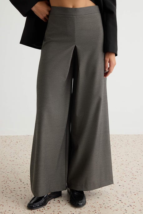 TRENDYOLMİLLA Dames Grijs Effen Wijde pijp Hoge taille Broeken - Image 2