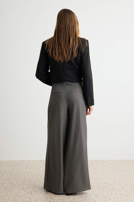 TRENDYOLMİLLA Dames Grijs Effen Wijde pijp Hoge taille Broeken - Image 3