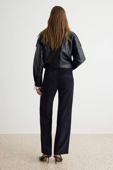 TRENDYOLMİLLA Dames Donkerblauw Effen Recht Normale taille Broeken - Image 3