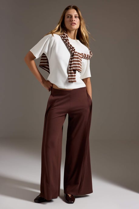 TRENDYOLMİLLA Dames Bruin Effen Wijde pijp Normale taille Broeken - Image 1