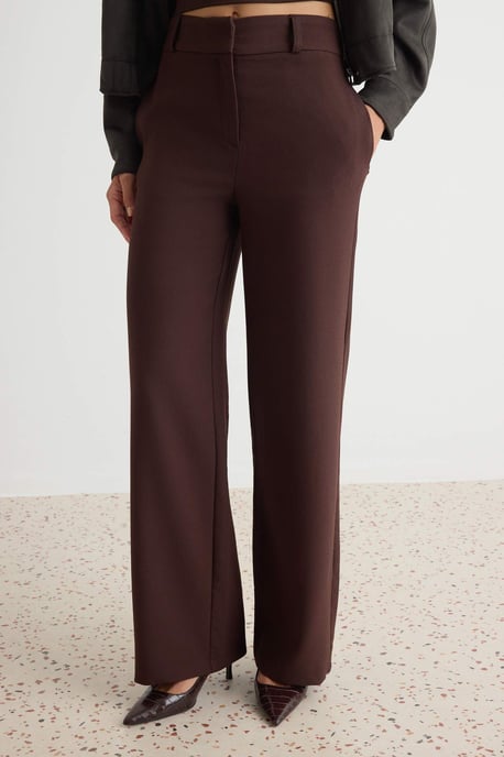 TRENDYOLMİLLA Dames Bruin Effen Wijde pijp Normale taille Broeken - Image 2