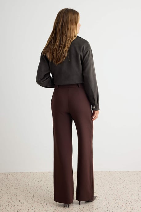 TRENDYOLMİLLA Dames Bruin Effen Wijde pijp Normale taille Broeken - Image 3