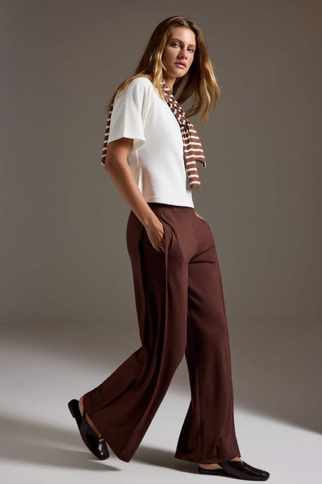 TRENDYOLMİLLA Dames Bruin Effen Wijde pijp Normale taille Broeken - Image 6
