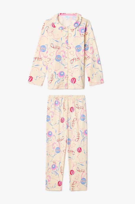 Meisjes Circuspatroon Knopjes Lange Mouwen Pyjama Set - Image 3