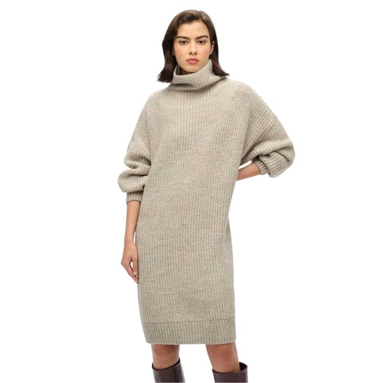 Superdry Gebreide trui-jurk met col voor dames, knielengte (Lichtgrijs) - Image 1