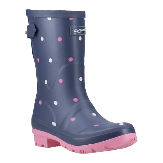 Cotswold Dames Clarence Gestippelde Mid Cut Wellingtonboots (Marineblauw/Roze) - Image 5