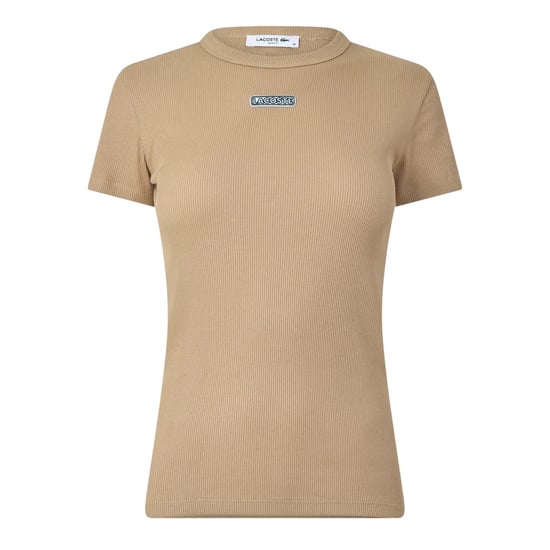 Lacoste Dames-T-shirt met ronde hals en geribbde fleece (Beige) - Image 1