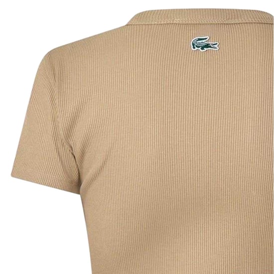 Lacoste Dames-T-shirt met ronde hals en geribbde fleece (Beige) - Image 3